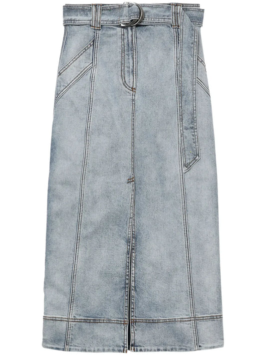 Two-Tone Midi Denim Skirt