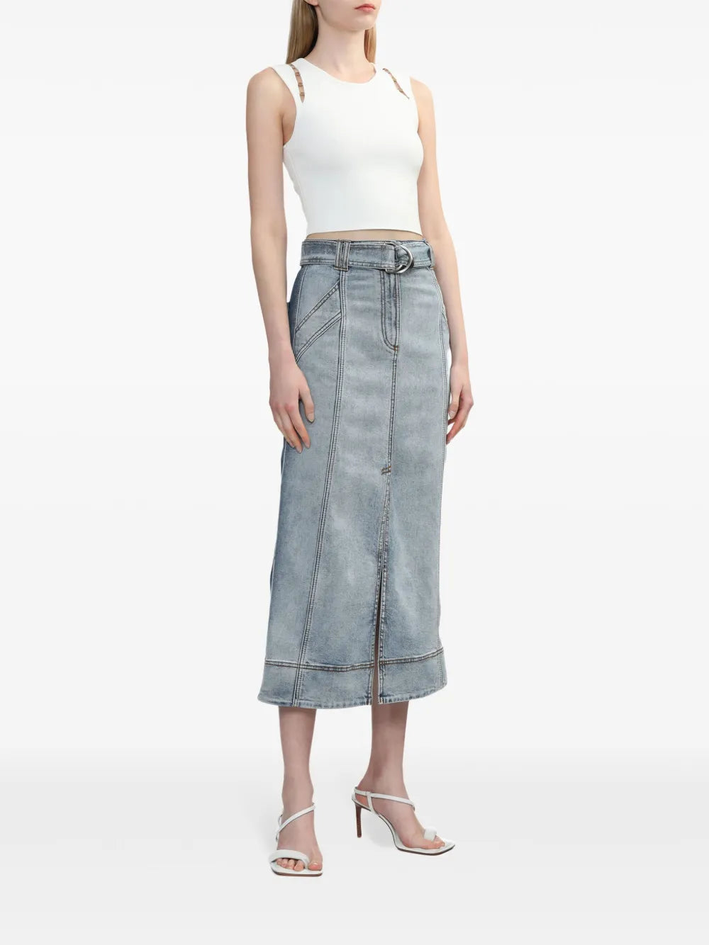 Two-Tone Midi Denim Skirt