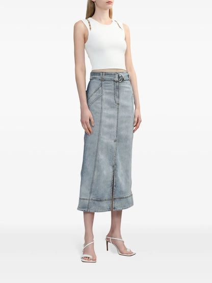 Two-Tone Midi Denim Skirt