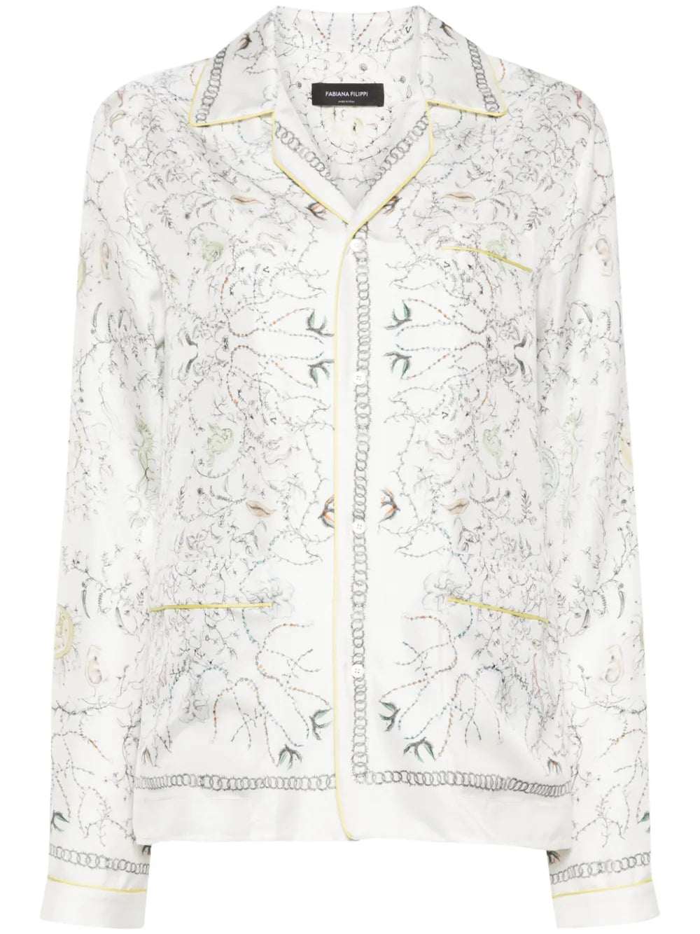 Botanical-Print Silk Shirt