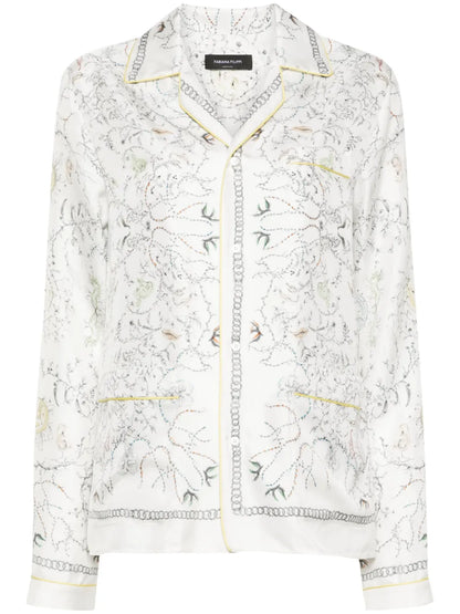 Botanical-Print Silk Shirt