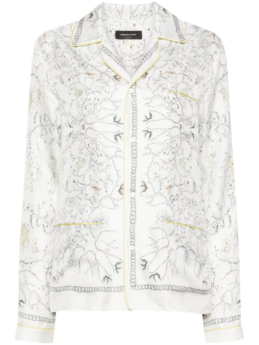 Botanical-Print Silk Shirt