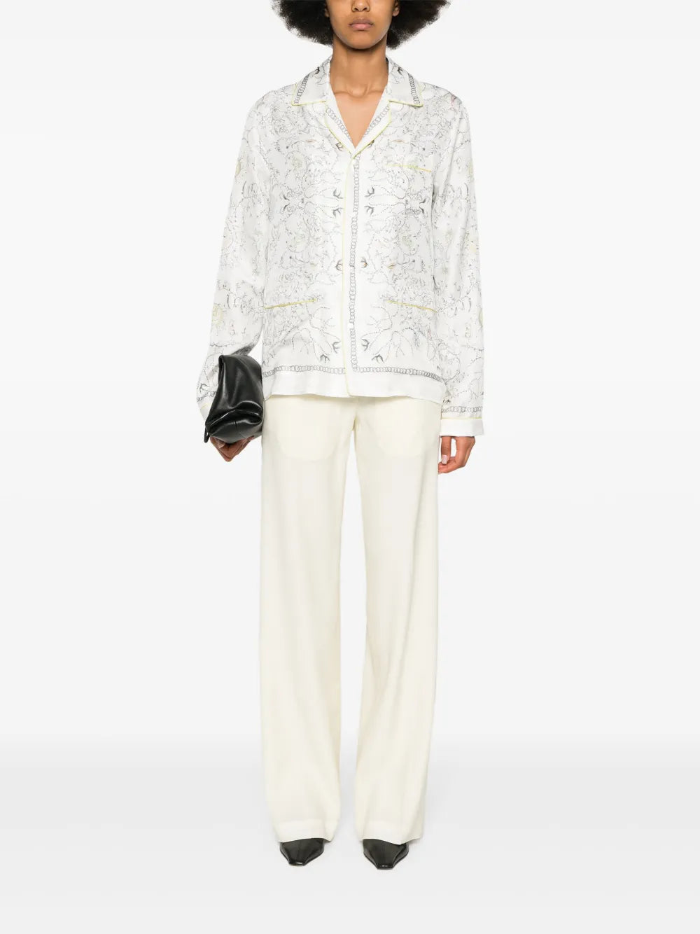 Botanical-Print Silk Shirt