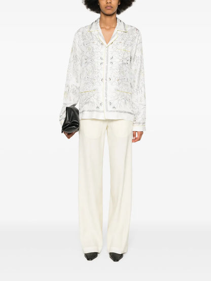 Botanical-Print Silk Shirt