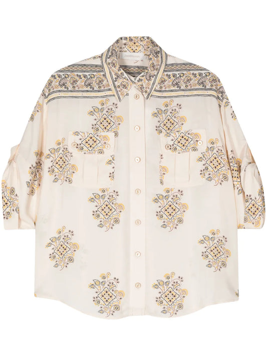 Pointillism-Print Safari Shirt