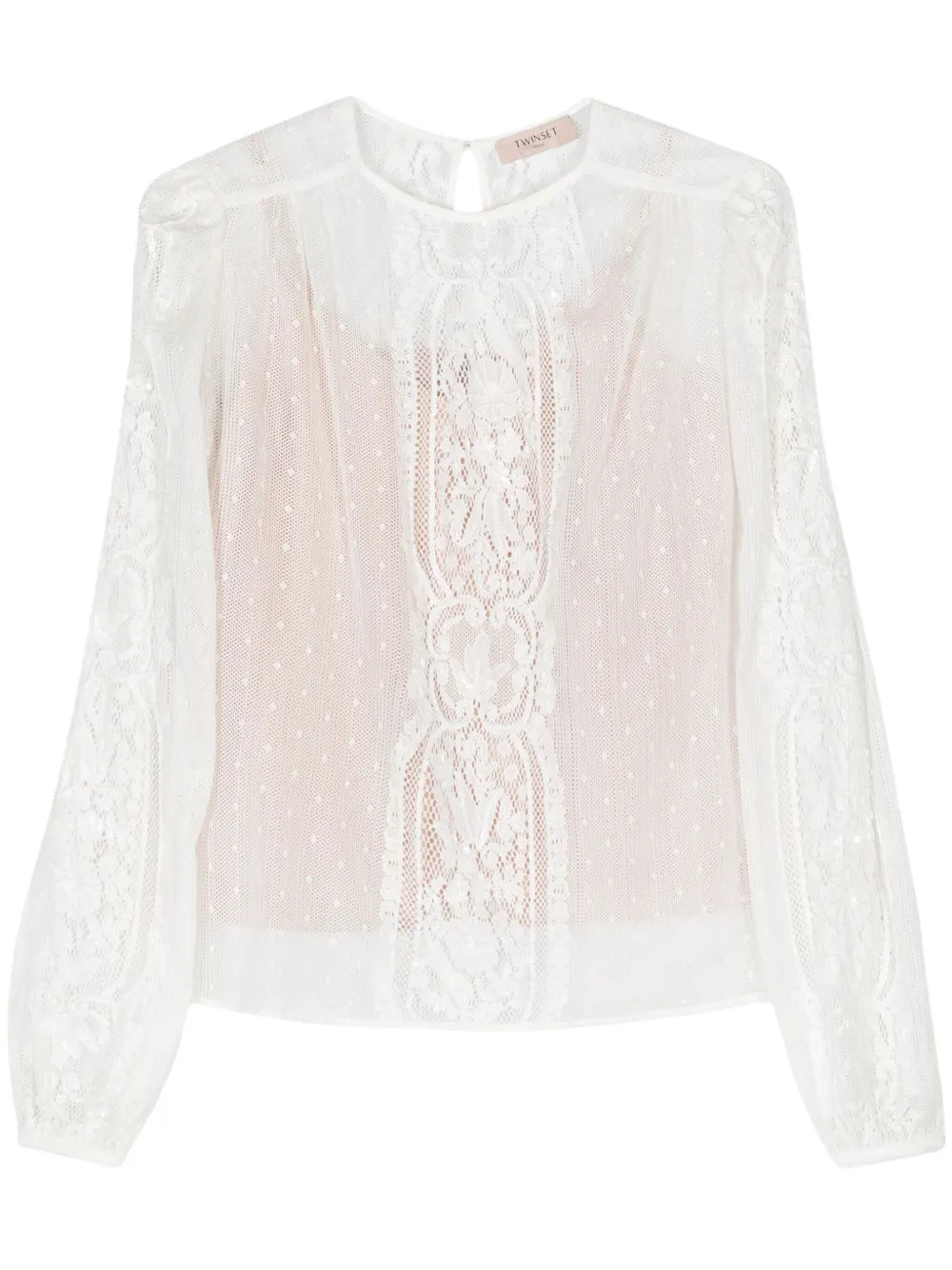Bead-Embellished Lace Blouse