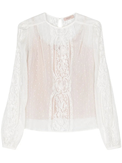 Bead-Embellished Lace Blouse