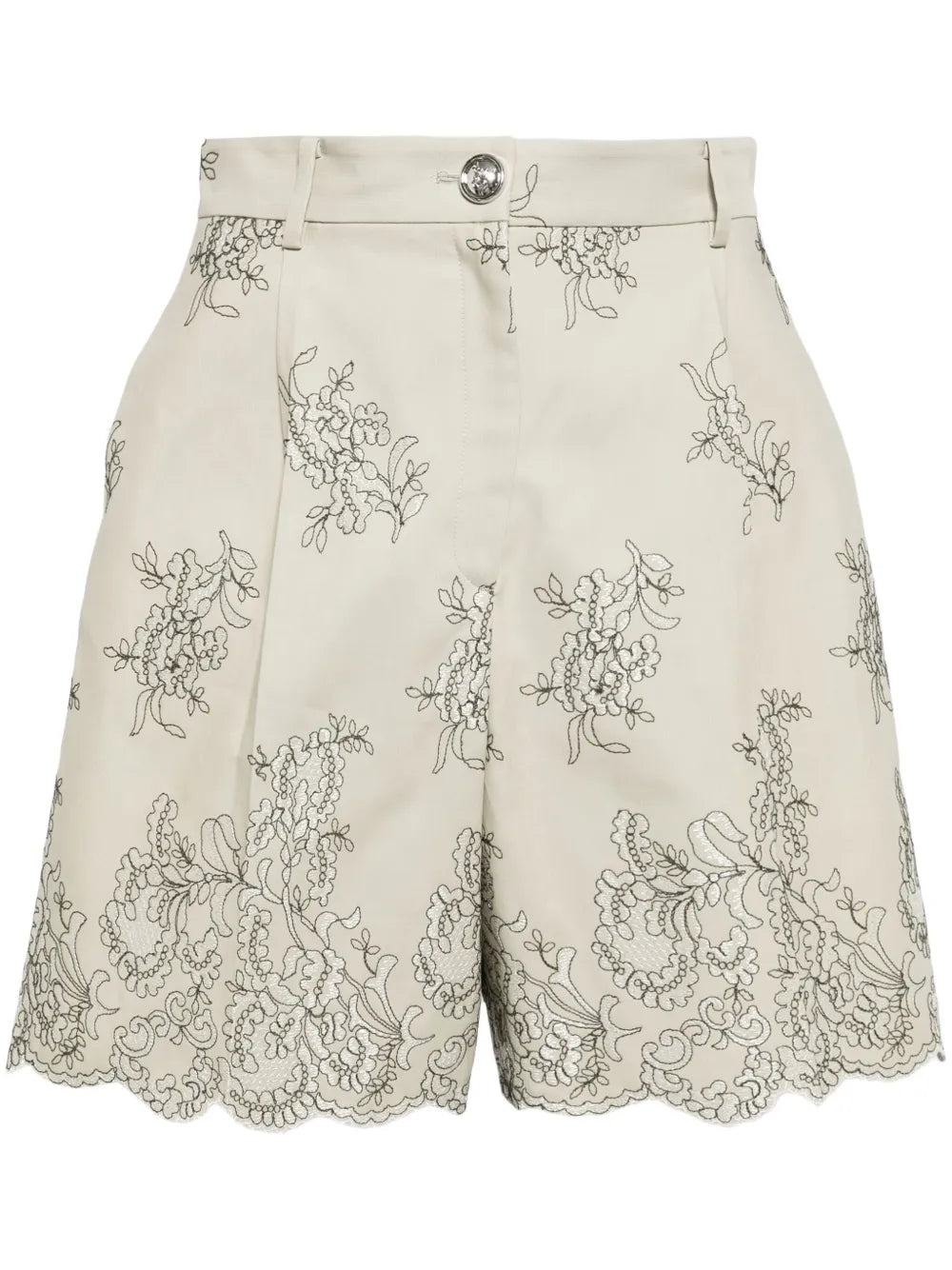 Floral-Embroidered High-Waist Shorts