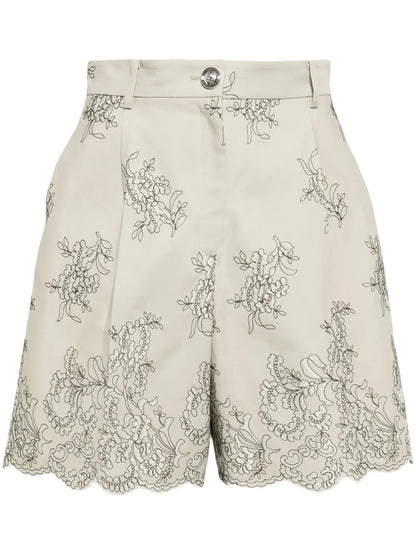 Floral-Embroidered High-Waist Shorts