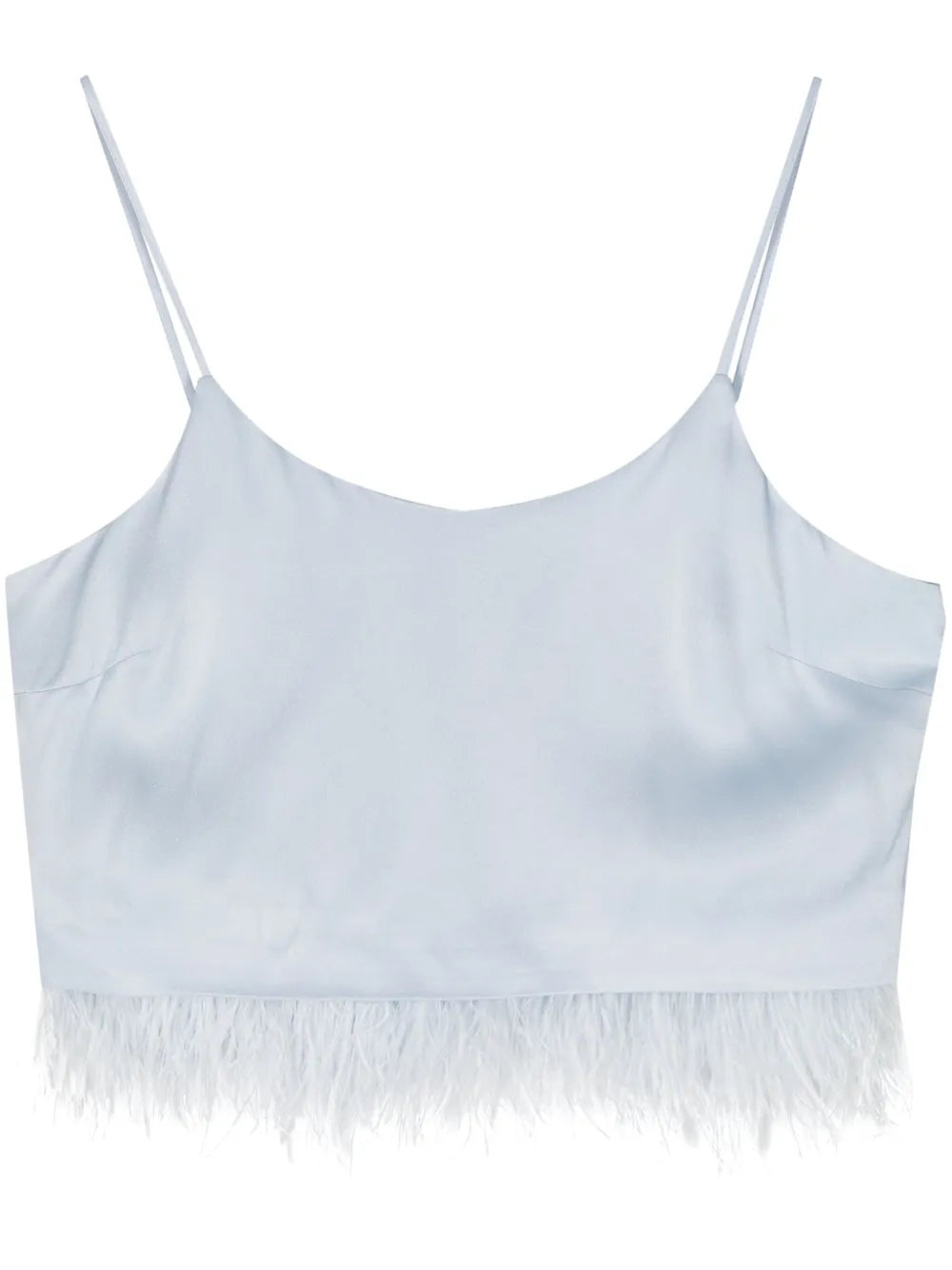 Feather-Trim Satin Crop Top