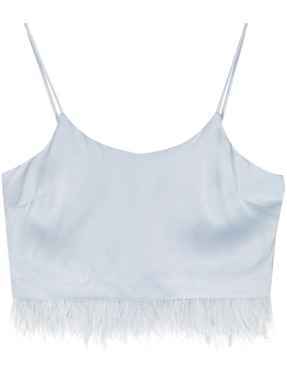 Feather-Trim Satin Crop Top