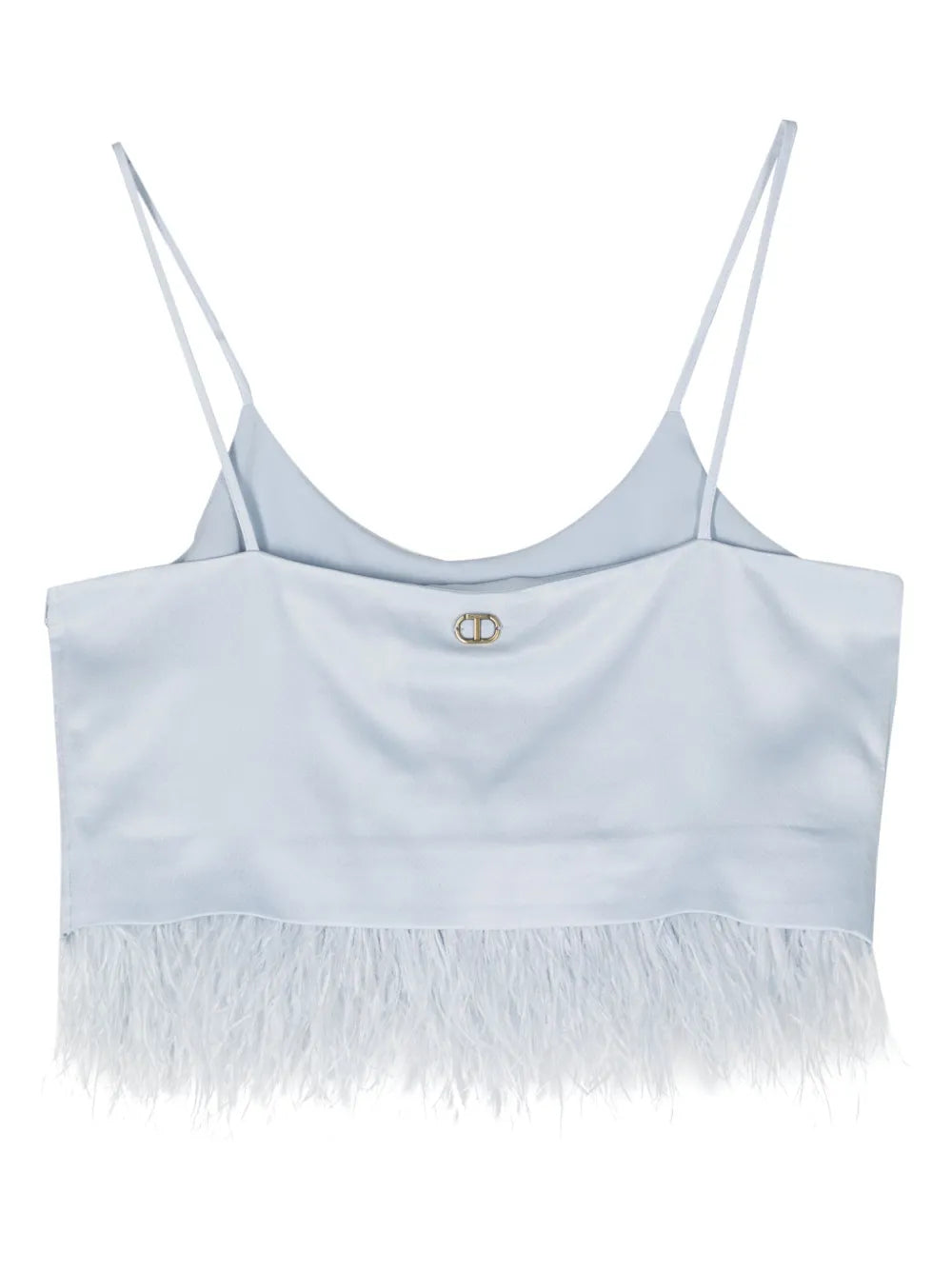 Feather-Trim Satin Crop Top