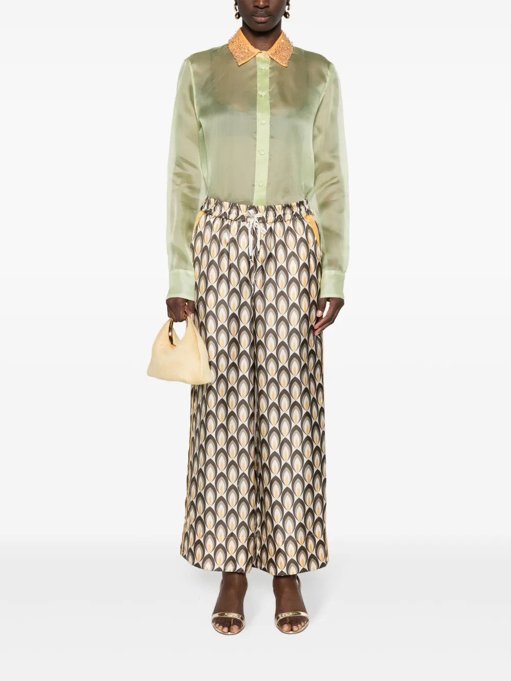 High-Waist Palazzo Silk Trousers