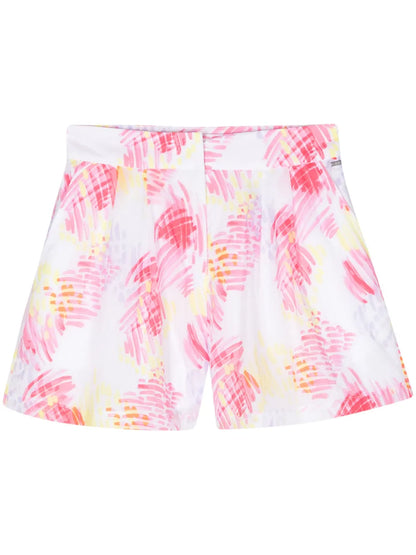 Abstract-Print Pleated Shorts