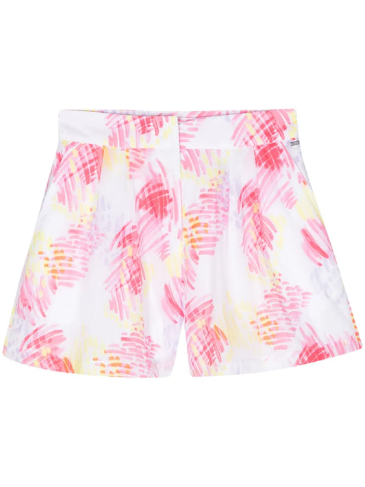 Abstract-Print Pleated Shorts
