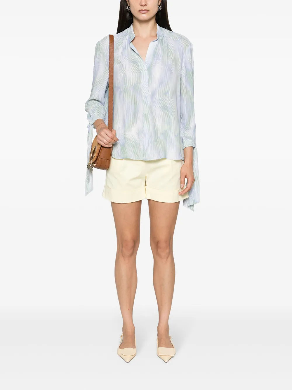 Abstract-Stripes Tied-Cuffs Blouse