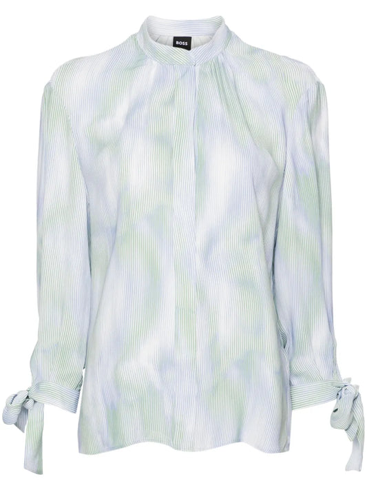 Abstract-Stripes Tied-Cuffs Blouse