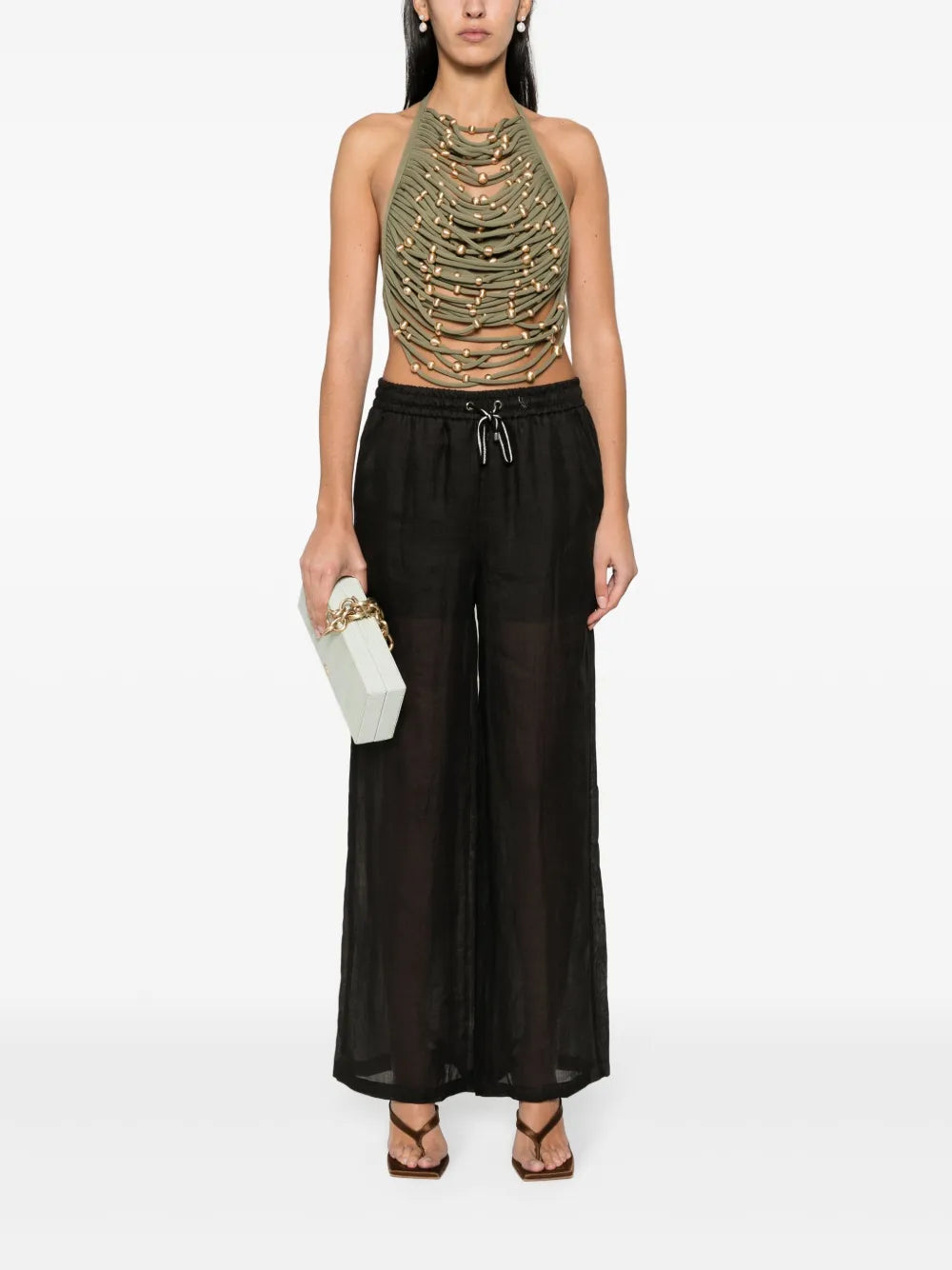 Semi-Sheer Straight-Leg Trousers