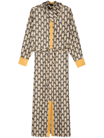 Geometric-Pattern Maxi Silk Dress