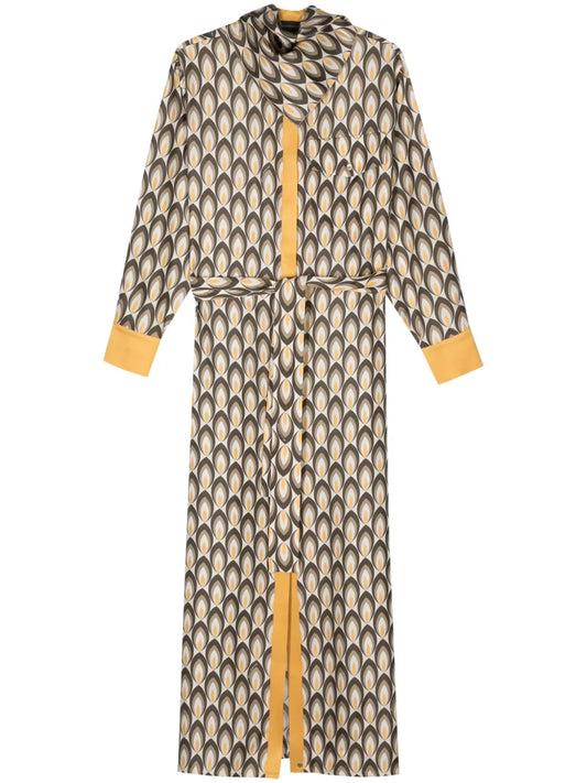 Geometric-Pattern Maxi Silk Dress