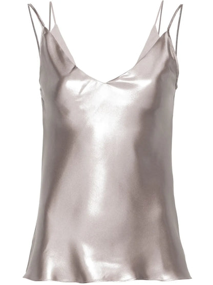V-Neck Metallic-Sheen Tank Top