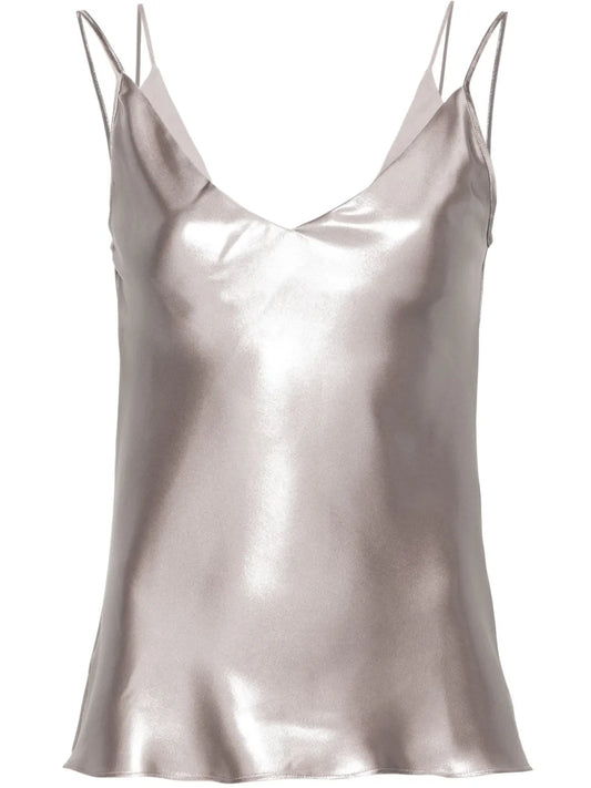 V-Neck Metallic-Sheen Tank Top