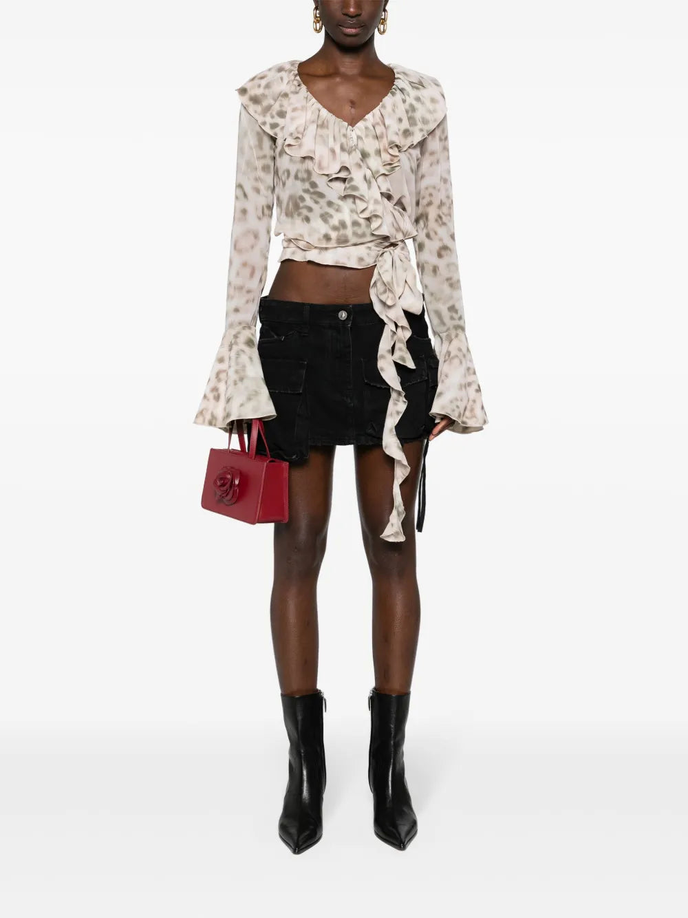 Leopard-Print Cropped Blouse