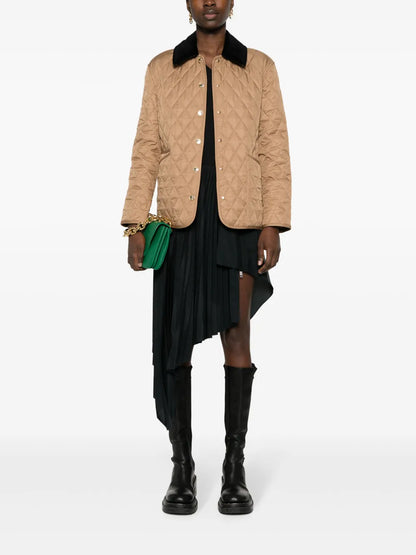 Corduroy-Collar Quilted Jacket