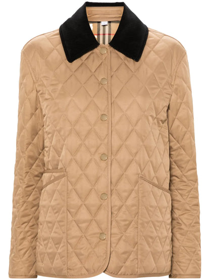 Corduroy-Collar Quilted Jacket