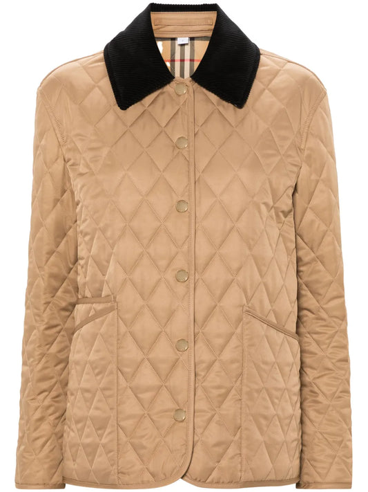 Corduroy-Collar Quilted Jacket