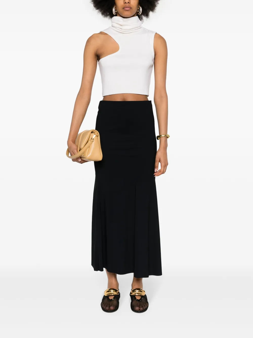 Tonal Stitching Flared Midi Skirt