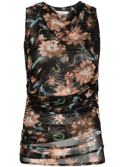 Floral-Print Semi-Sheer Blouse