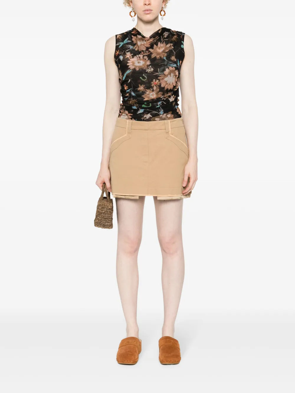 Floral-Print Semi-Sheer Blouse
