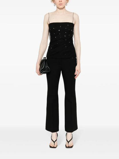 Bead-Embellished Tulle-Overlay Top