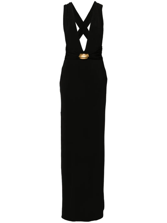 Plunging-Neck Sleeveless Gown