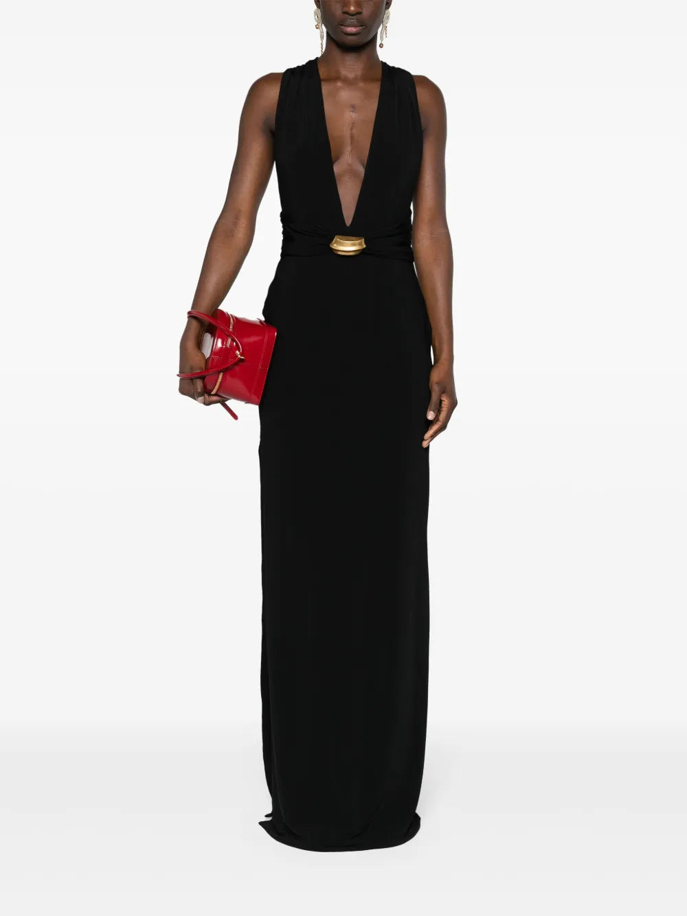 Plunging-Neck Sleeveless Gown