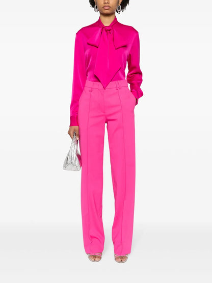 Pussy-Bow Collar Satin Blouse