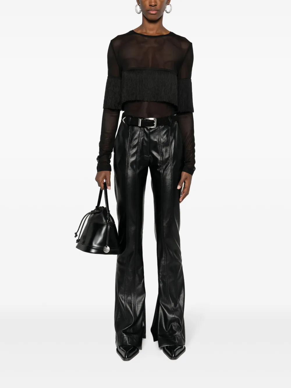 Fringe-Detail Semi-Sheer Top