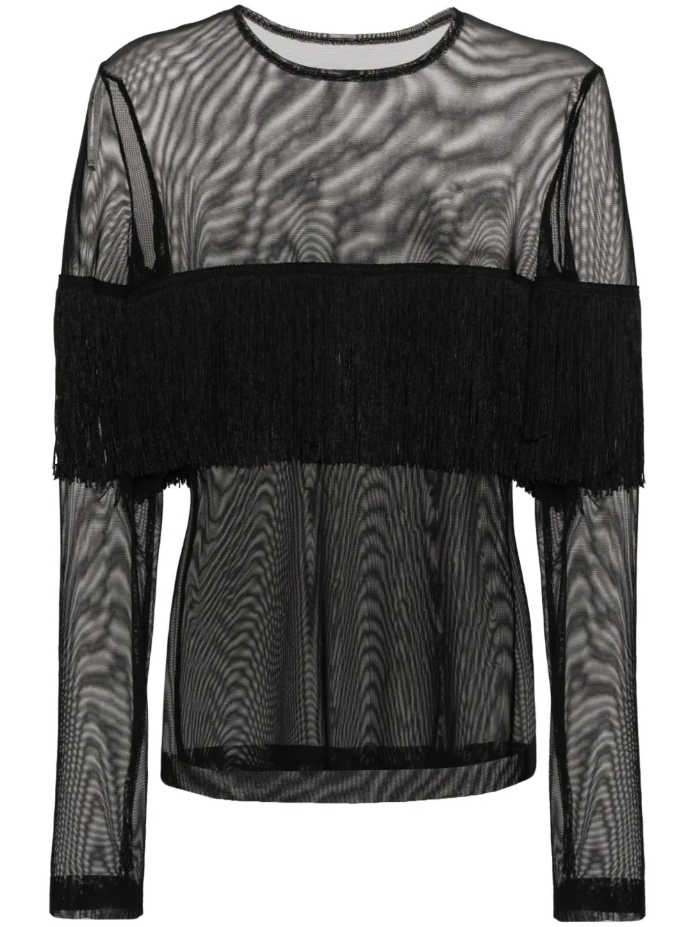Fringe-Detail Semi-Sheer Top