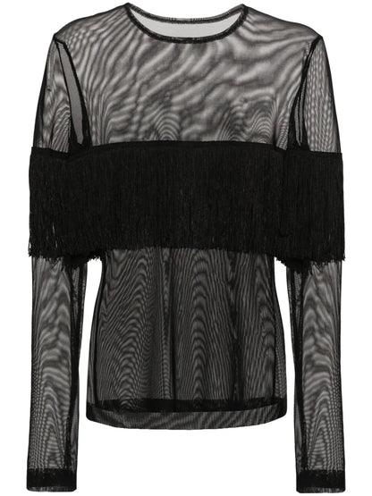 Fringe-Detail Semi-Sheer Top