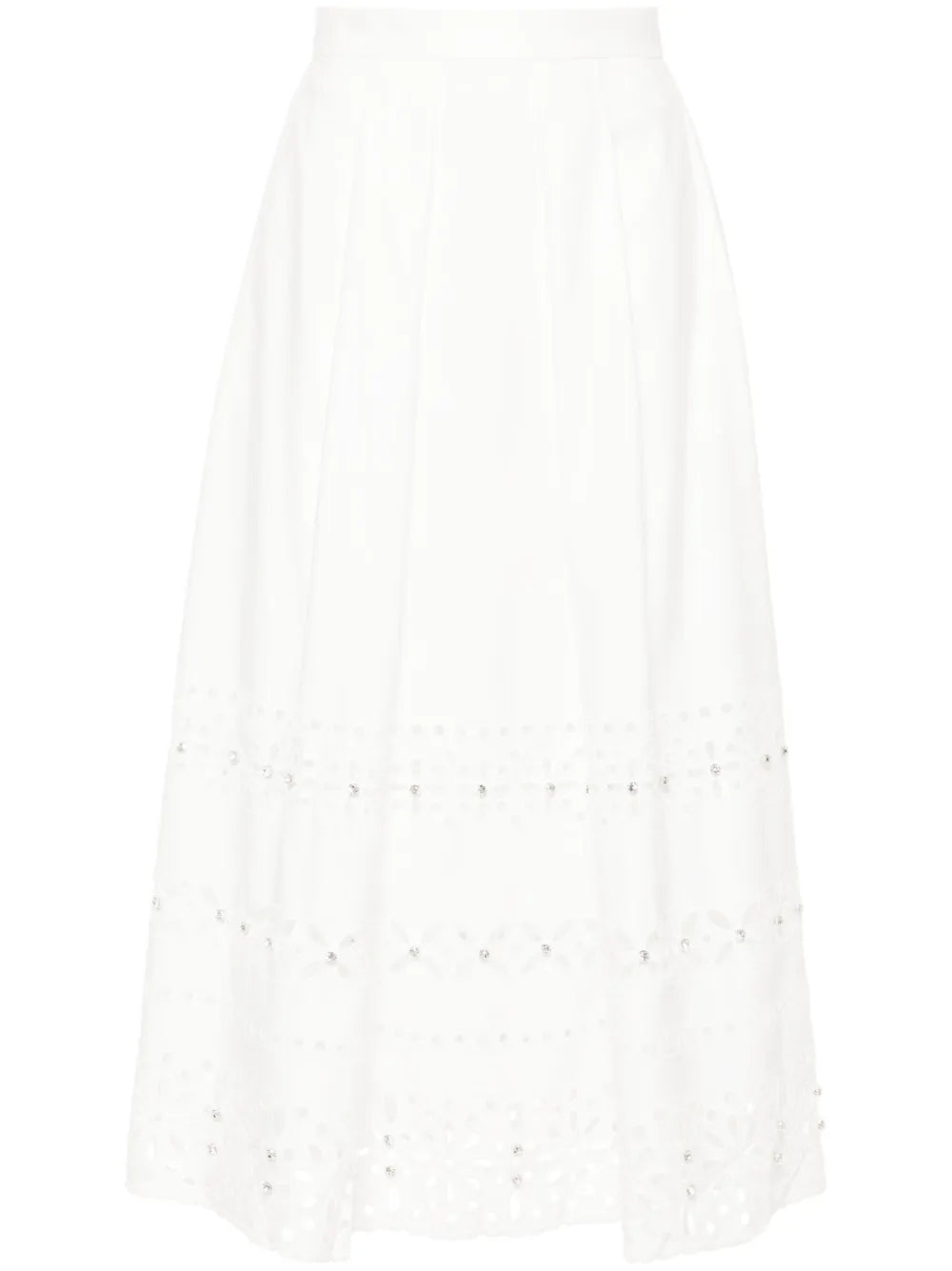 Broderie-Anglaise Pleated Midi Skirt