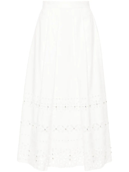 Broderie-Anglaise Pleated Midi Skirt