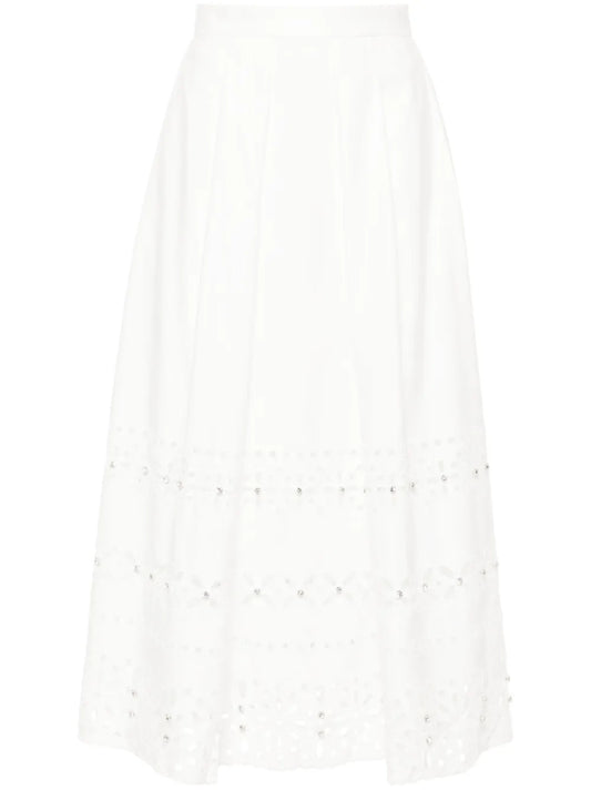 Broderie-Anglaise Pleated Midi Skirt
