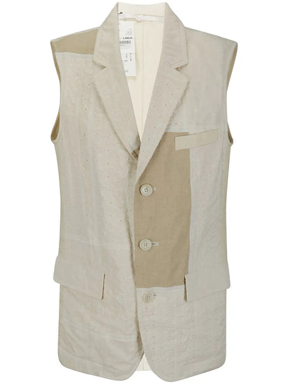 Patchwork-Design Single-Breasted Vest