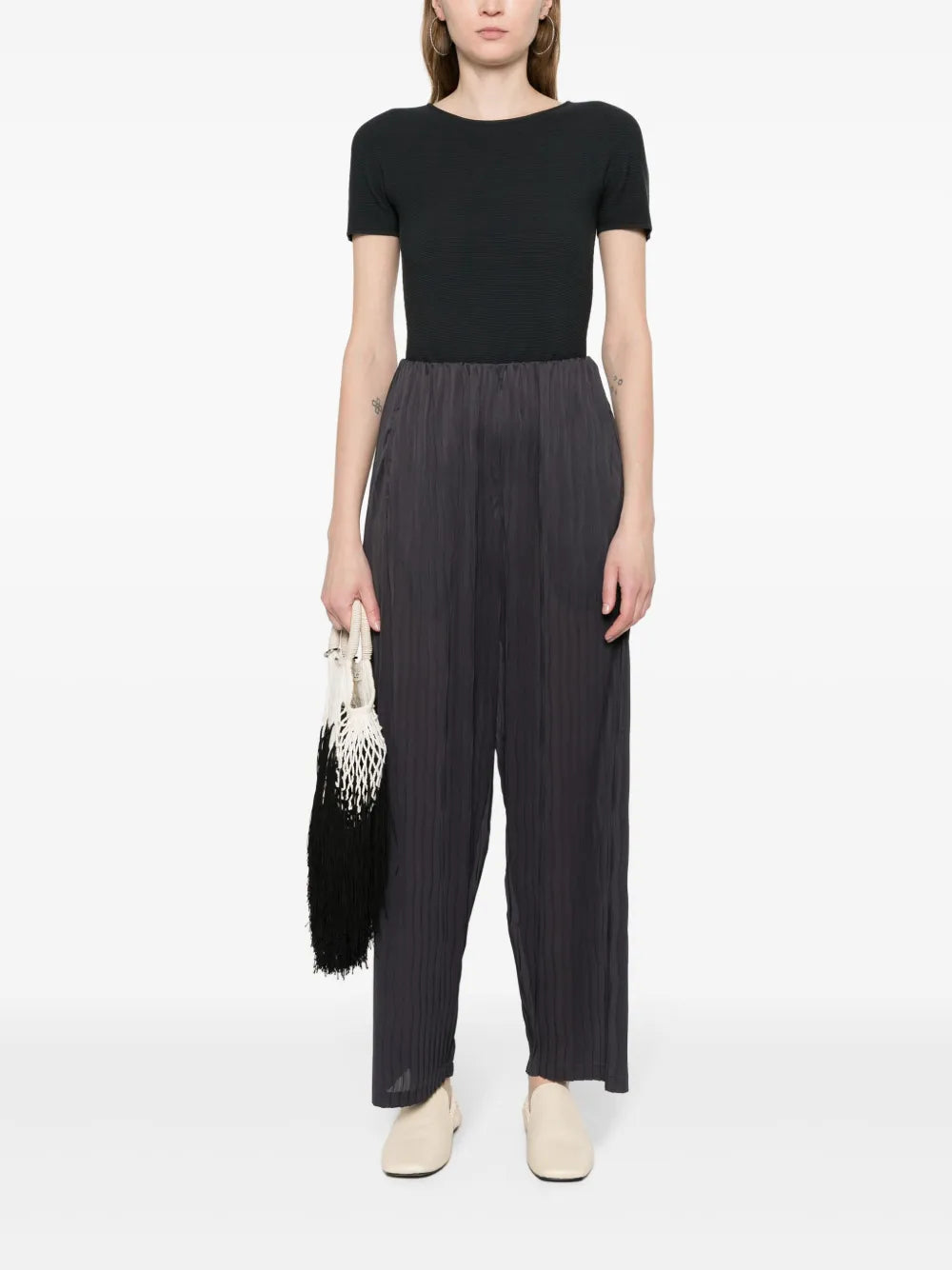 High-Waist Pleated Tapered Trousers