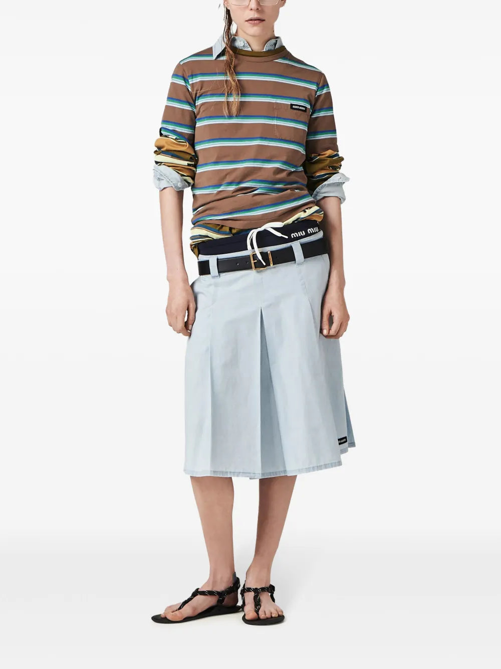 Pleated Chambray Skirt