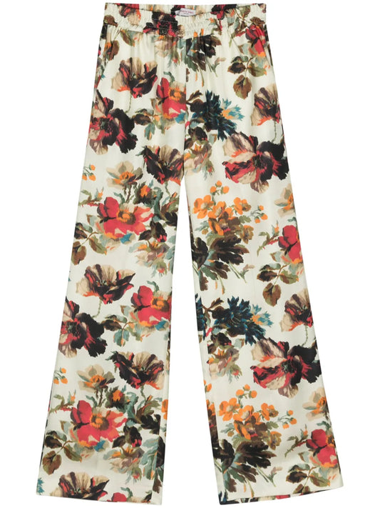 Floral Silk Straight Trousers