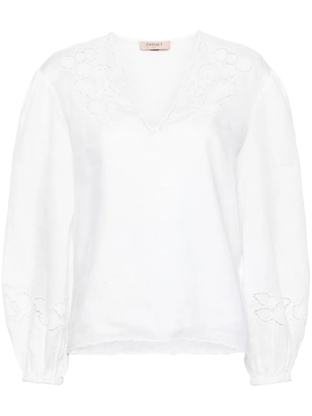 Floral-Embroidered Linen Blouse