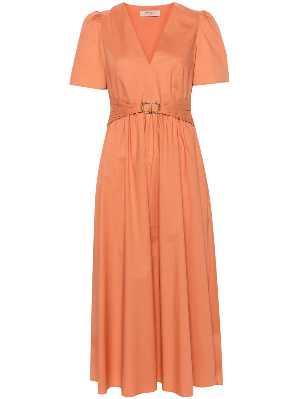 Belted Poplin Midi Dress
