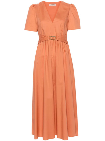 Belted Poplin Midi Dress